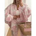 thumbnail image 5 of Michellecmm  Women Floral Outfit, Lantern Sleeve Button Down Shirt Drawstring Pants, 5 of 8