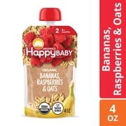 (3 pack) Happy Baby Clearly Crafted, Stage 2 Organic Baby Food, Bananas Raspberries & Oats, 4 oz. Pouch