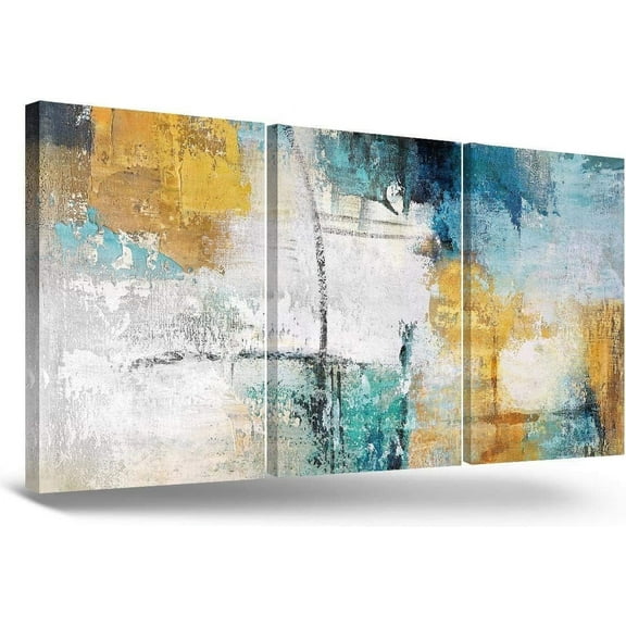 Abstract Wall Art for Living Room Blue Yellow Painting Bathroom decor Wall Art Turquoise Pictures Canvas Art Teal Bedroom Wall Decor Office Artwork for Wall Home Decor