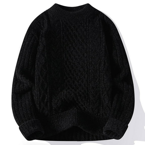 Aueoeo Mens Plus Sized Cable Knitted Pullover Sweaters Stand Collar Solid Twisted Thermal Sweaters Basic Classic Stretchy Pullover