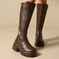 thumbnail image 2 of E-856 Brown Round Toe Knee High Boots For Women On Thick Sole Comfortable Long Boots, 2 of 9