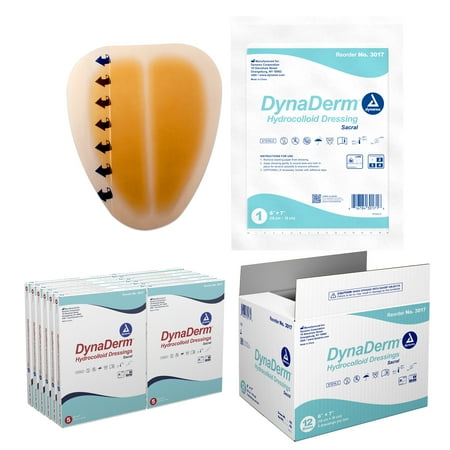 Dynarex DynaDerm Hydrocolloid Dressings, Sterile Moist Bandages Used for Sacral Wounds, 6" x 7", Latex-Free, Peel-Down Patches - 1 Case, 12 Boxes of 5 Dressings
