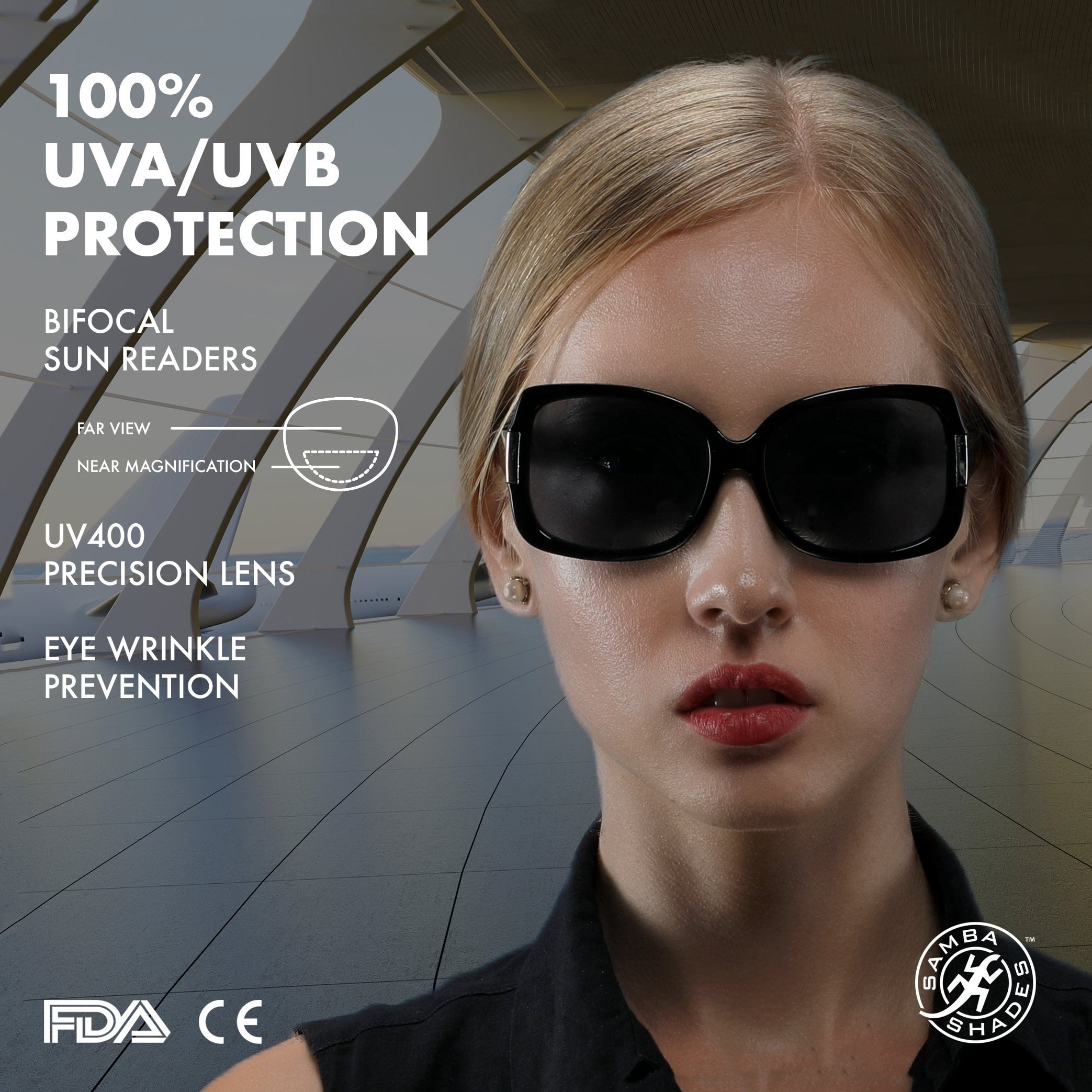 Women's BiFocal Sun Readers Sunglasses Jackie O Black - 3.5 / Black
