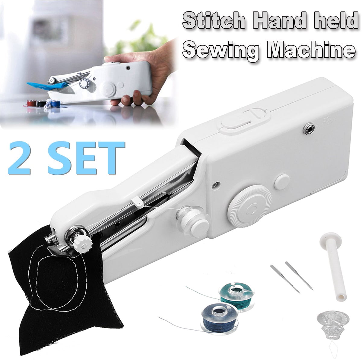 Home Dorm Mini Portable Sewing Machine Handheld Cordless Quick Clothes Stitch