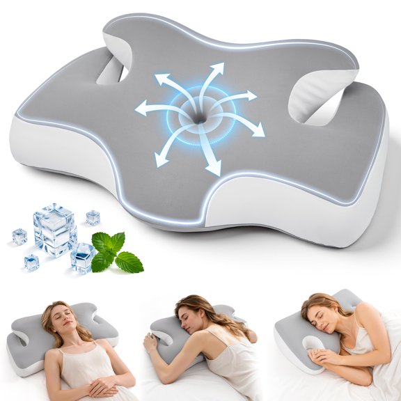 Doulami Cervical Memory Foam Pillow, Dual Height Ergonomic Neck Pillow with Zoned Support, Cooling Cover for Neck Pain Relief, Side Back Sleepers
