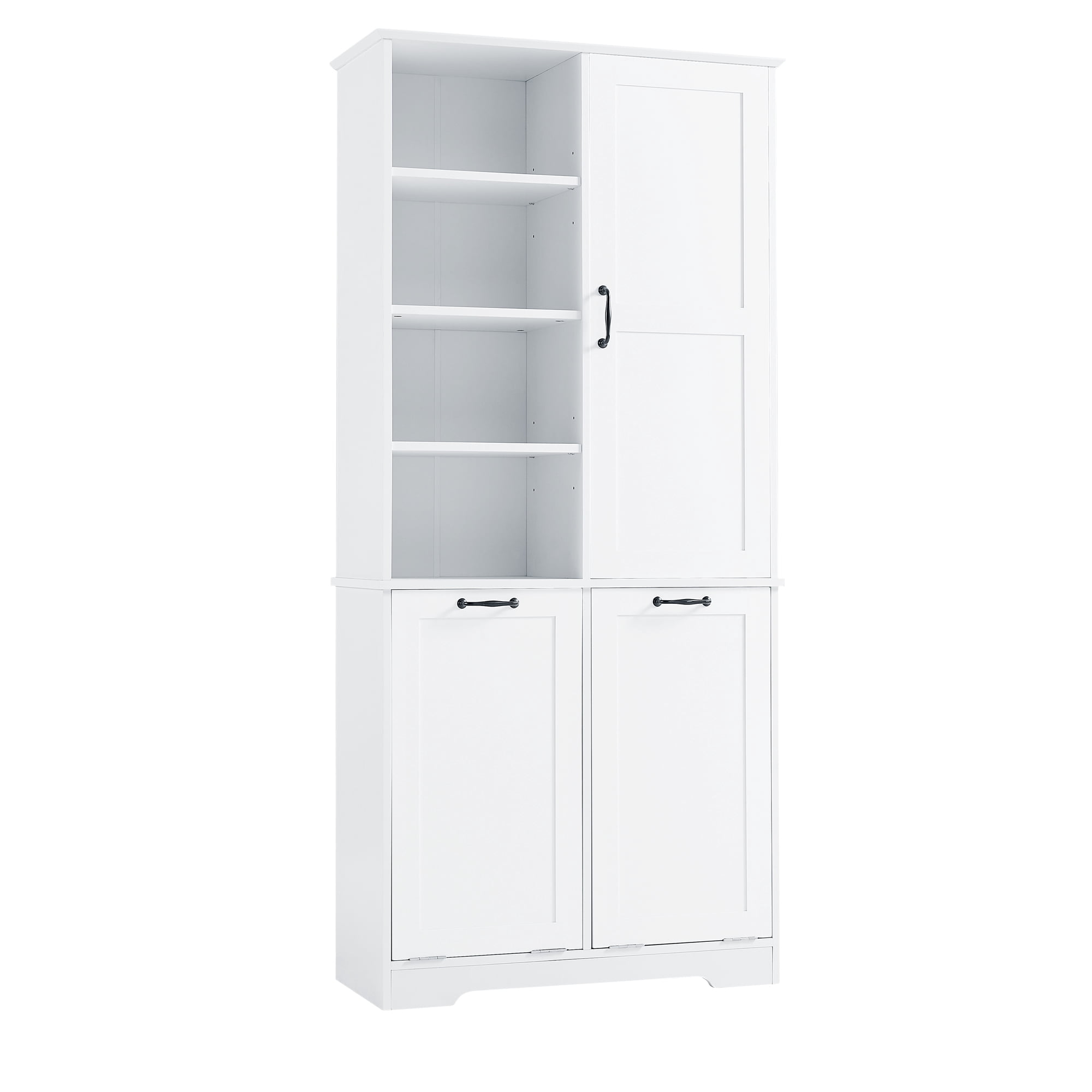 Aukfa Tall Storage Cabinet with 2 Tilt-Out Laundry Baskets,Freestanding Organizer for Bathroom, Laundry Room, Space-Saving Closet,White
