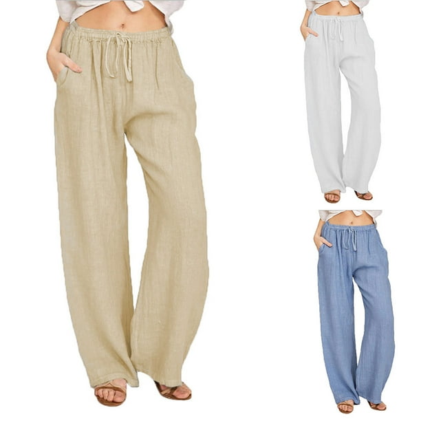 Cotton and linen drawstring pants in blue - Frame