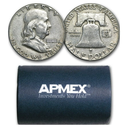 90% Silver Franklin Halves $10 20-Coin Roll Avg Circ