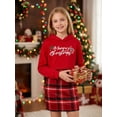 thumbnail image 6 of Mikrdoo Kids Girls Christmas Outfits Straps Plaid Print Dress Print Letter Graphics Long Sleeve Sweater Hoodies 2Pcs Clothes Set 8 Years Red, 6 of 9