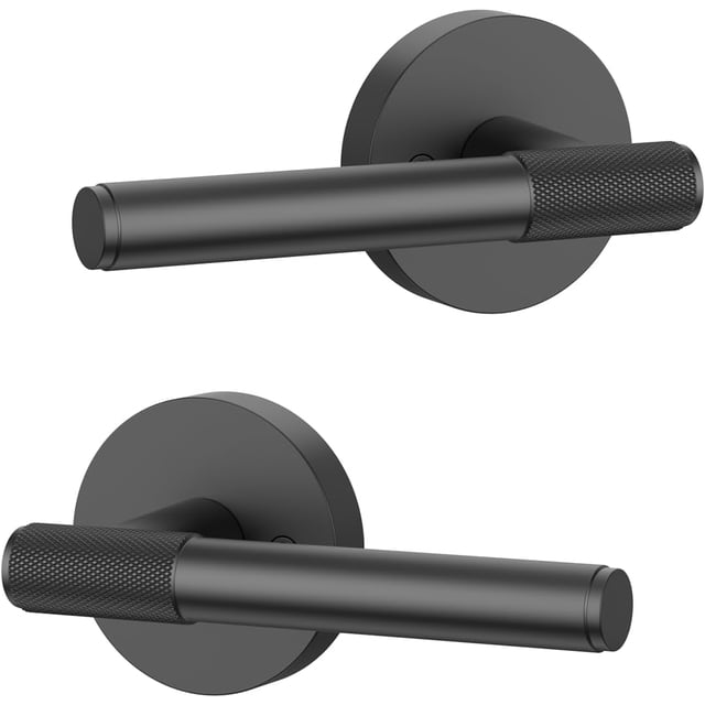 Lot de 2 Poignées de Porte Factice Noir Mat, Levier de Porte Décoratif Anti-Tournement avec Boutons de Porte pour Garde-Robe, Doubles Portes Françaises, Garde-Manger et Portes Intérieures Push/Pull. AM0027 Factice Noir Mat