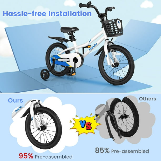 Costway 16 Kid s Bike with Removable Training Wheels Basket for 4 7 Years Old White