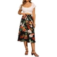 thumbnail image 2 of Falda Boho Floral de Verano INSPIRE CHIC para Mujer, Falda Midi Flowy con Cintura Elástica A-Line XS Negra, 2 of 6