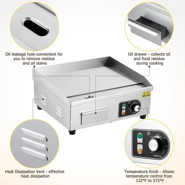 GloryStar 14"/18"/22"/30" Commercial Electric Grill 3000W Electric Countertop Grill Non-Stick Electric Grill Plate 110V Teppanyaki Flat Grill