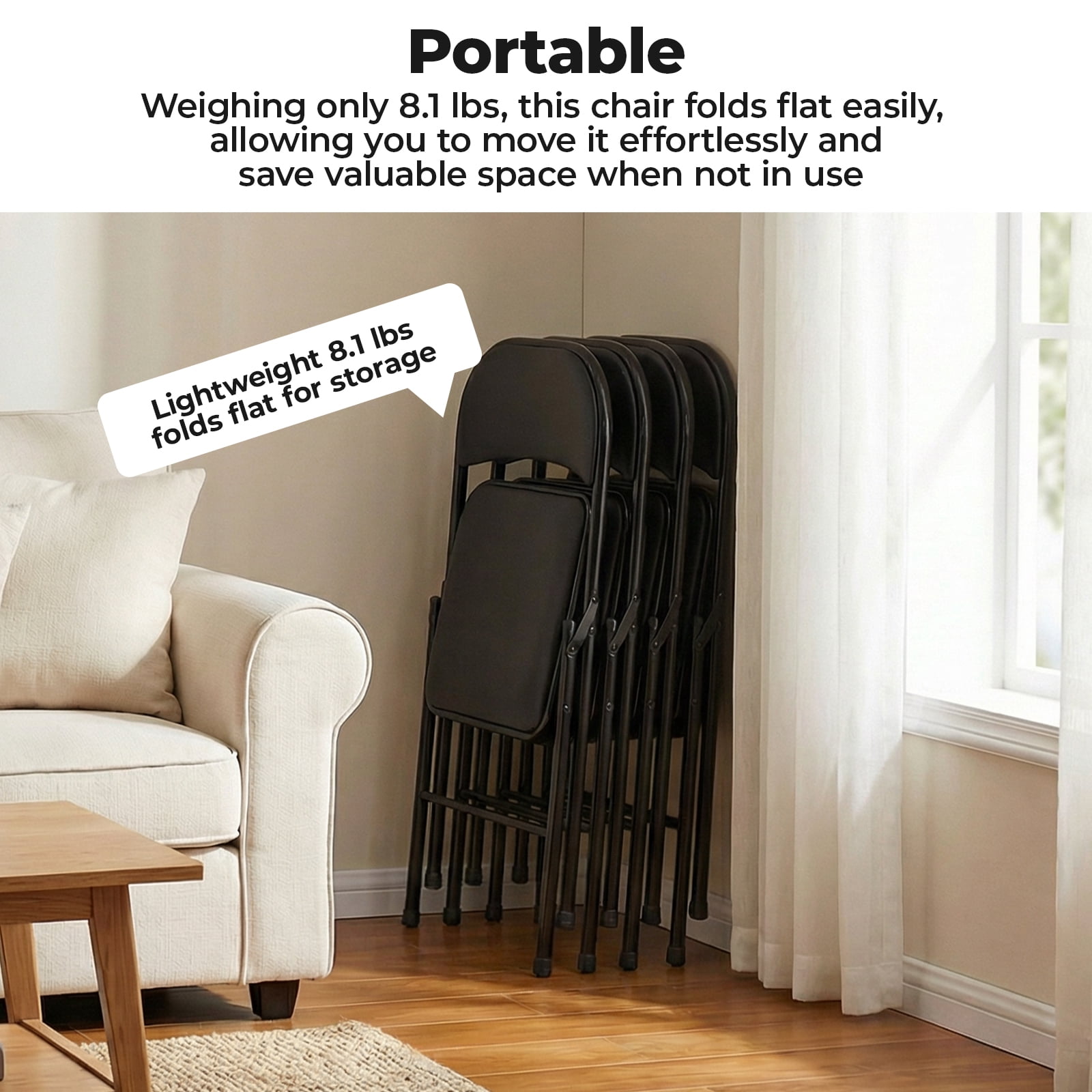 Alvantor Folding Chairs 2-Pack/4-Pack, Padded PU Leather Seat, Heavy Duty,Black/Khaki