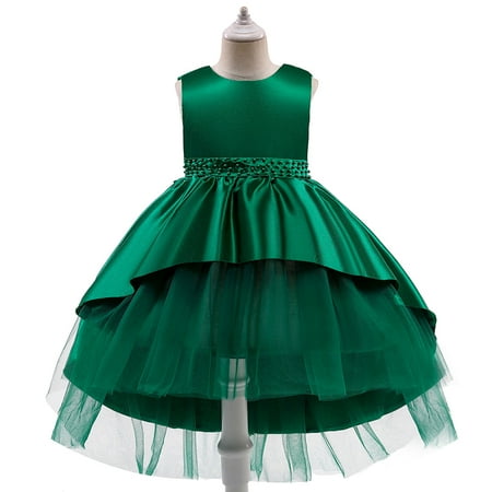 

TAGOLD Toddler Girls Net Yarn Embroidery Rhinestone Bowknot Birthday Party Gown Long Dresses Green 2-3Years