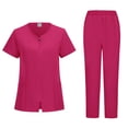 thumbnail image 2 of WULMLEO 2 Piece Scrub Sets for Women V Neck Medical Scrubs Outfits Stretch Short Sleeve Fashion Nurse Uniform Tops and Pants Petite Trendy Soft Comfortable Nursing Workwear Hot Pink 2XL, 2 of 5