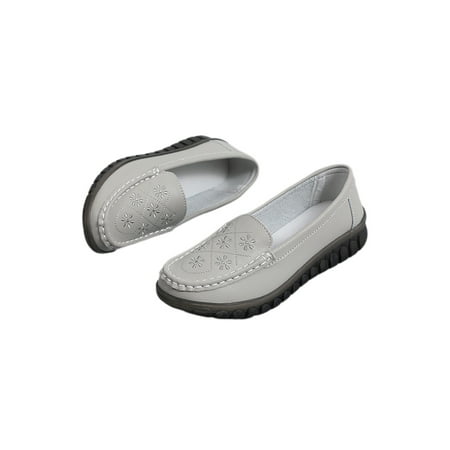 

SIMANLAN Women Lightweight Moccasins Comfort Loafers Outdoor Slip-resistant Round Toe Walking Shoes Gray 7