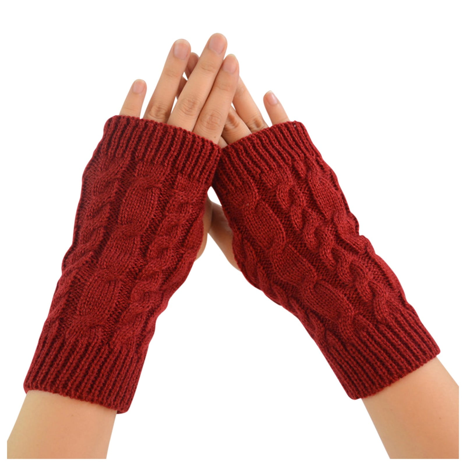 Solid Floral Arm Warmer Winter Fingerless Knit Mitten Women Long Gloves