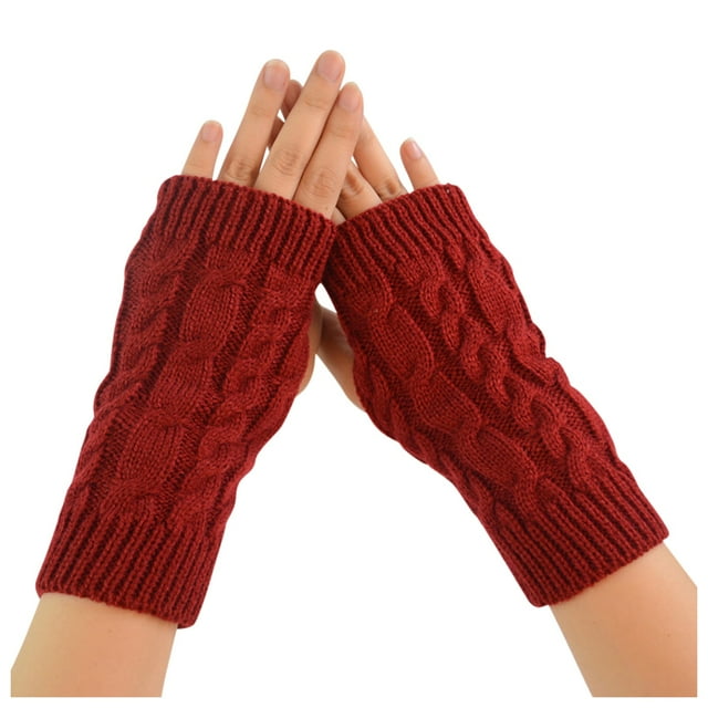 Renjiang Gants d'Hiver Chauds Sans Doigts pour Femmes, Mitaines avec Trou pour le Pouce, Gants de Conduite Rouges pour Femmes