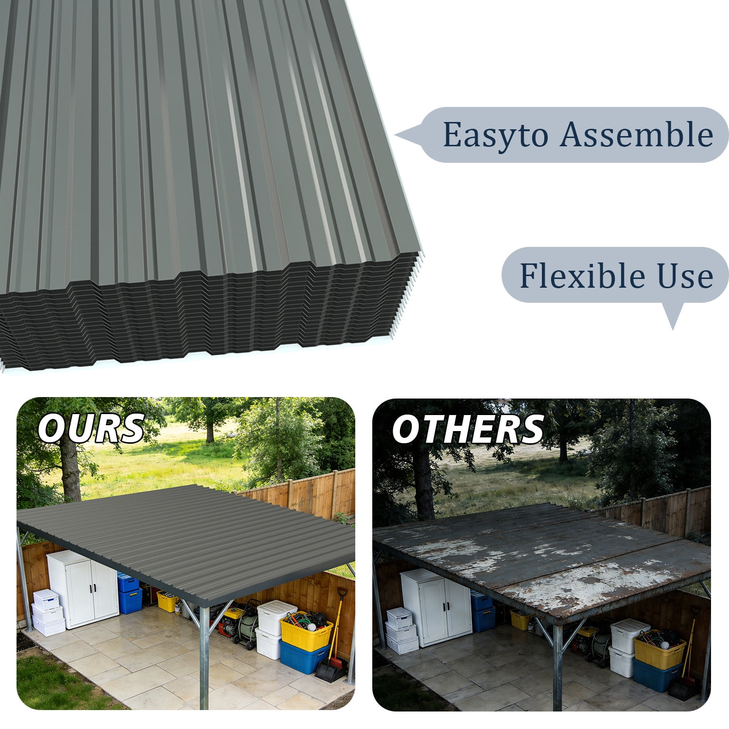 Roof Sheet, Waterproof Galvanized Steel Panel for Outdoor Garden Shelter Construction, Grey