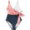 thumbnail image 2 of Women's One Piece Swimsuit Wrap Color Block Tie Side Bathing Suit, Color Matching L, 2 of 6