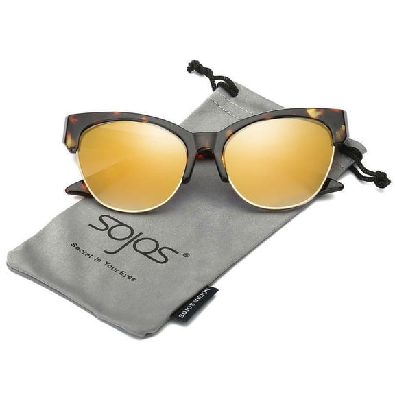 SOJOS Womens Classic High Pointed Half Frame Cat Eye UV Sunglasses With Demi Frame Gold Lens