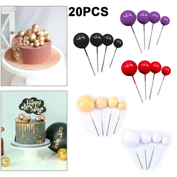 Lefu 20pcs Golden Ball Cake Topper Birthday Party Cupcake Topper for Cake  Decor 