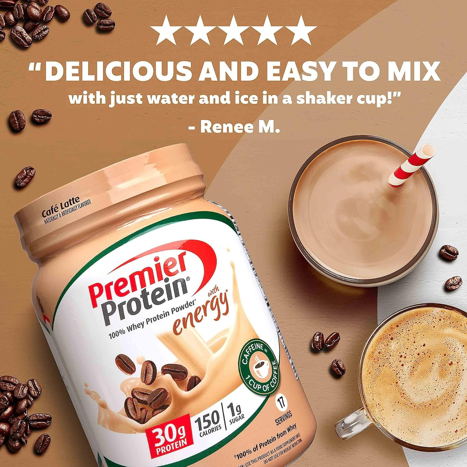 Premier Protein 100% Whey Protein Powder, Café Latte, 30g Protein, 23.9 oz, 1.5lb