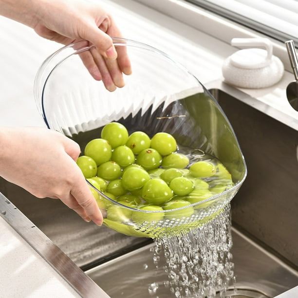 Cesta Escurridora Multifuncional, Colador De Cocina De PET, Recipiente Transparente Para Lavar Arroz, Colador De Frutas Y Verduras, Malla De Drenaje Eficiente, Asa Ergonómica