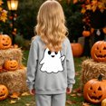 thumbnail image 5 of Kids Girls Crew Neck Long Sleeve Sweatshirt Cartoon Ghost Printed Loose Fit Solid Color Pullover Tops Gray 7-8 Years, 5 of 9