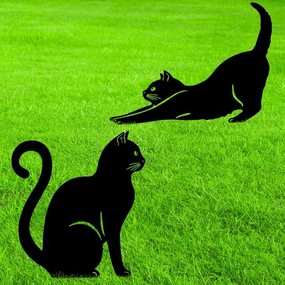 2Pcs Metal Garden Statues HADEEONG Decorative Garden Stakes Black Ornaments Cat Dog Lover Gifts for Lawn Ornaments Yard Patio Outd