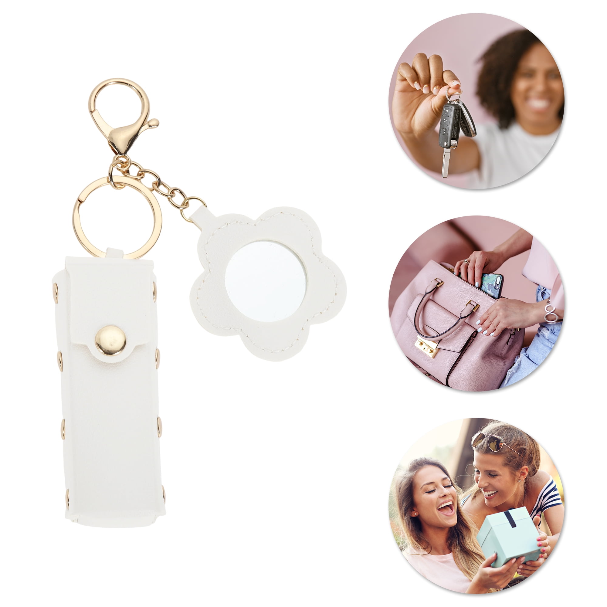 Unique Bargains Durable Flower Mirror Handbag Charms Keychains 1 Piece White