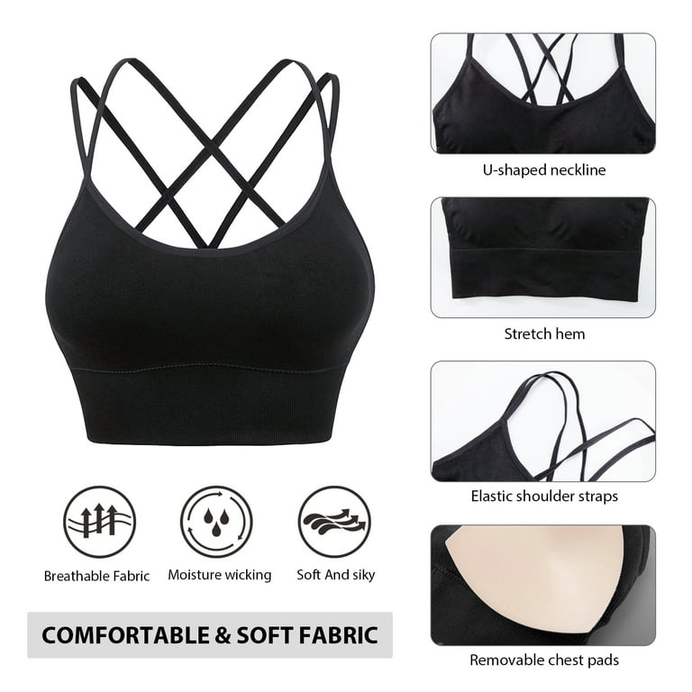 Seamless Sport Bra Cross Back Sports Tops Without Rims Widened Shoulder  Straps Underwear Gym Yoga Workout Fitness Underwear (Color : Black, Size 