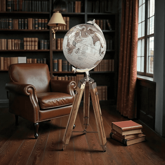 12 inch Floor World Globe with Teak Wood Tripod Stand for Home and Office Décor