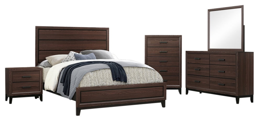 Madison 6-Piece Queen Size White Bedroom Set Mirror Chest & 2 Nightstands Bed Kings Brand Furniture Dresser
