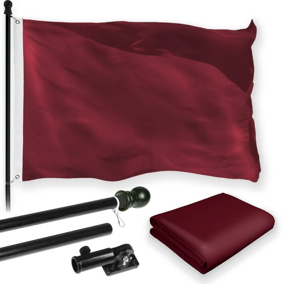 G128 Combo Pack: 6 Feet Tangle Free Spinning Flagpole (Black) Solid Burgundy Flag 3x5 ft Printed 150D Brass Grommets (Flag Included) Aluminum Flag Pole