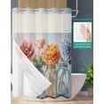 thumbnail image 2 of No Hook Shower Curtains with Snap in Liner, Spring Flowers Waterproof Fabric Shower Curtain, Spring Country Botanical Bottle Floral Double Layers & See-Through Top Window Bathroom Curtains 72''x84'', 2 of 6