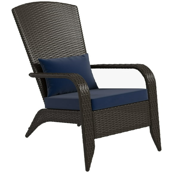 Outsunny Chaise Adirondack en Rotin Chaise de Foyer en Osier avec Coussin Bleu Foncé