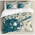 thumbnail image 3 of Modern Twin Size Duvet Cover Set, Acoustic Guitar on Retro Murky Background with Music Notes Melody Illustration, Decorative 2 Piece Bedding Set with 1 Pillow Sham, Beige Dark Blue, by Ambesonne, 3 of 3
