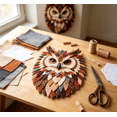 thumbnail image 4 of Handmade Patchwork Owl Wall Hanging DIY Kit Multi‑Layer Fabric Craft Supplies Vintage Textile Art Project for Living Space Wall Home Ornament Making (Brown), 4 of 7