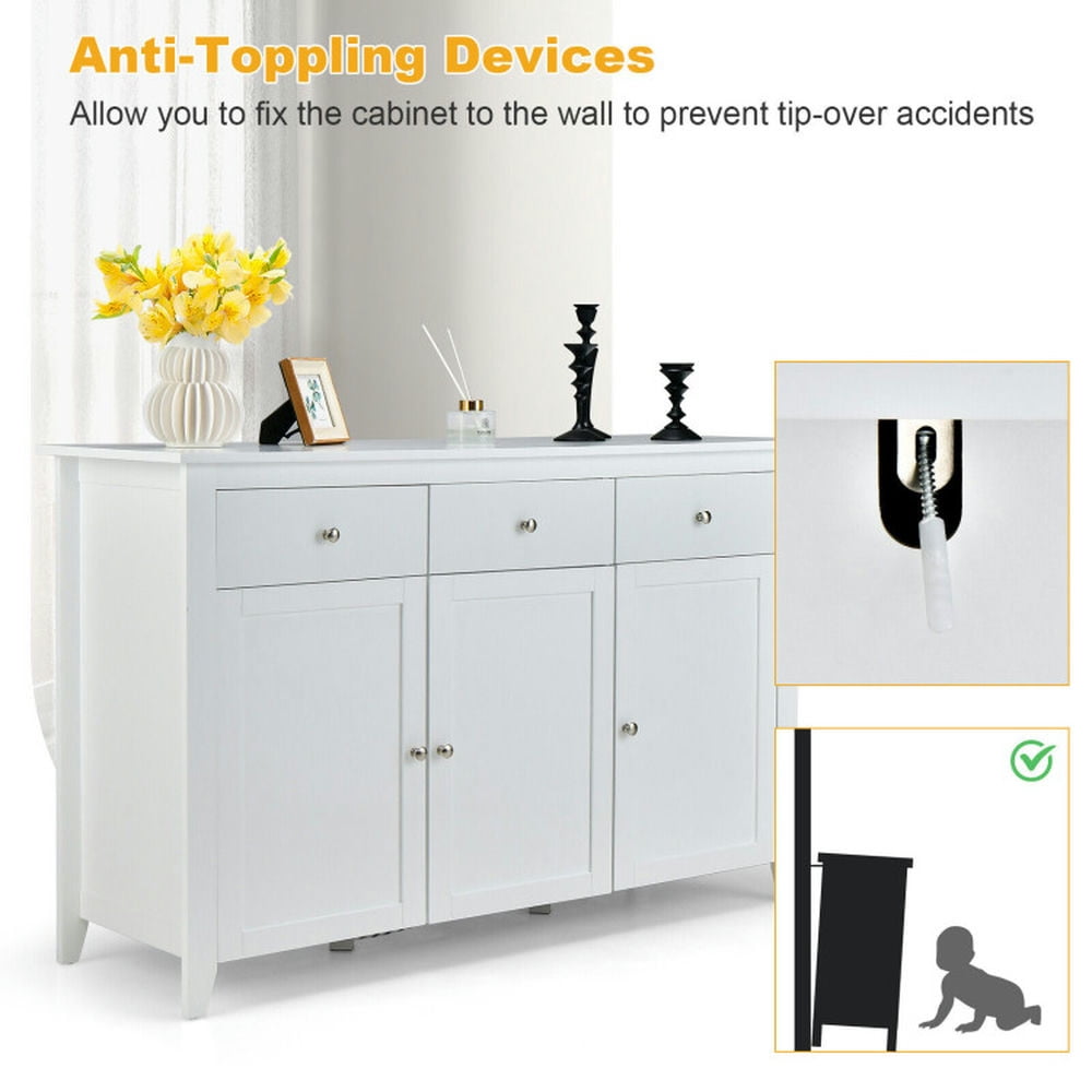 Finihen Kitchen Storage Cabinet, Buffet Sideboard, Kitchen Wooden Storage with 3 Drawers, for Dining Room, Kitchen, Living Room, White Finihen Kitchen Storage Cabinet, Buffet Sideboard, Kitchen Wooden Storage with 3 Drawers, for Dining Room, Kitchen, Living Room, White