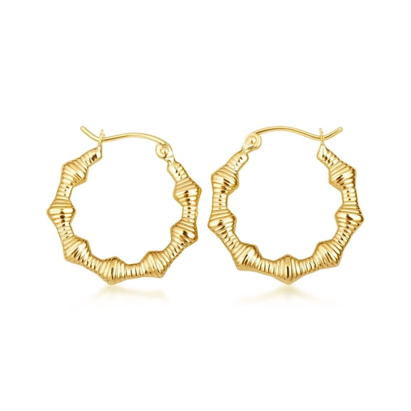 14K Yellow Gold Polished Ribbed Hoop Earrings