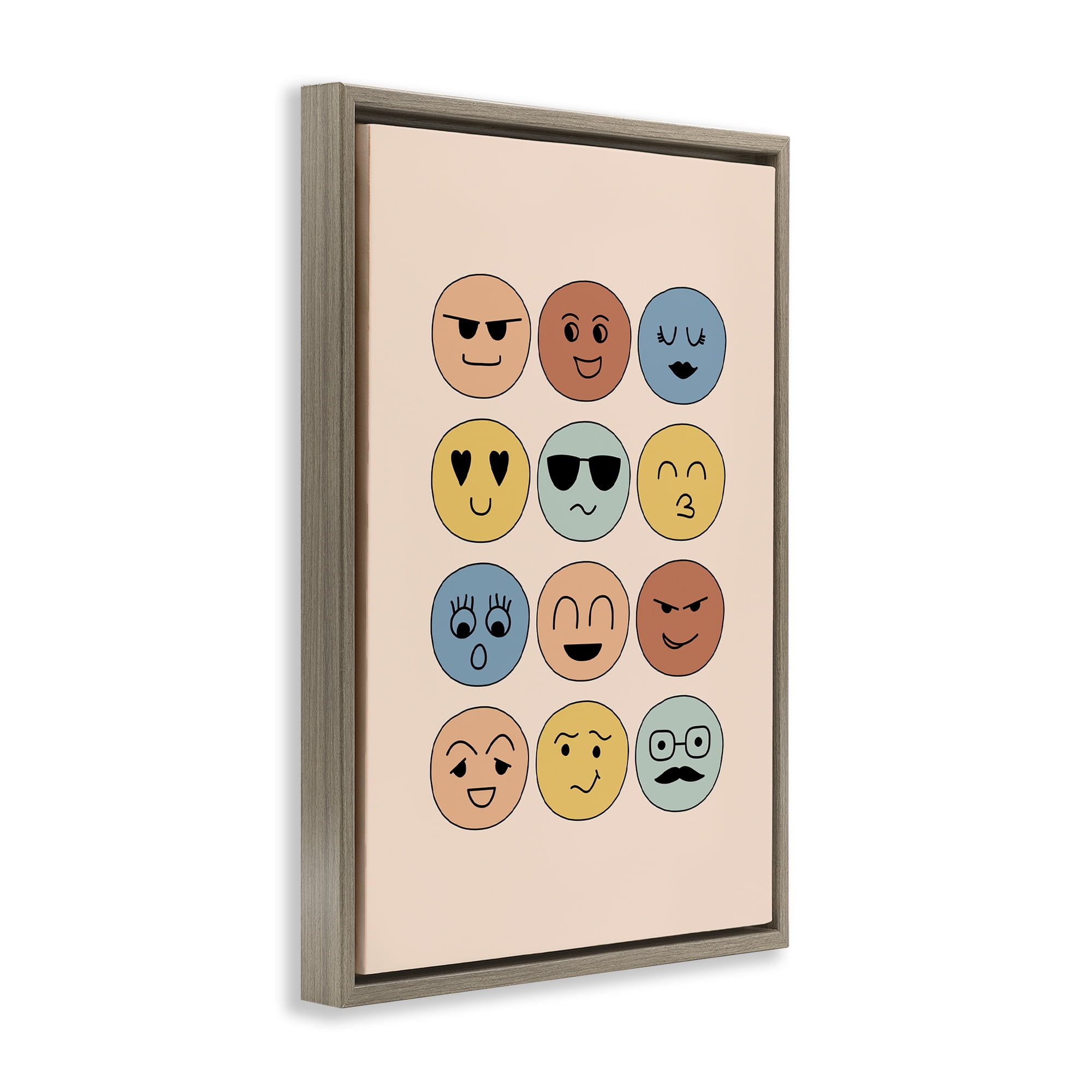 Stupell Industries Various Expression Smileys Novelty Painting Brown Floater Framed Art Print Wall Art, 21 x 31