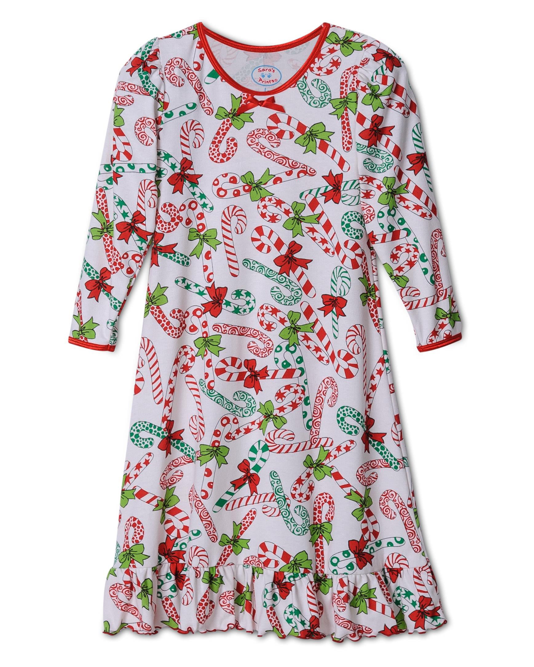 Candy Canes 4 Saras Prints Little Girls Puffed Sleeve Nightgown
