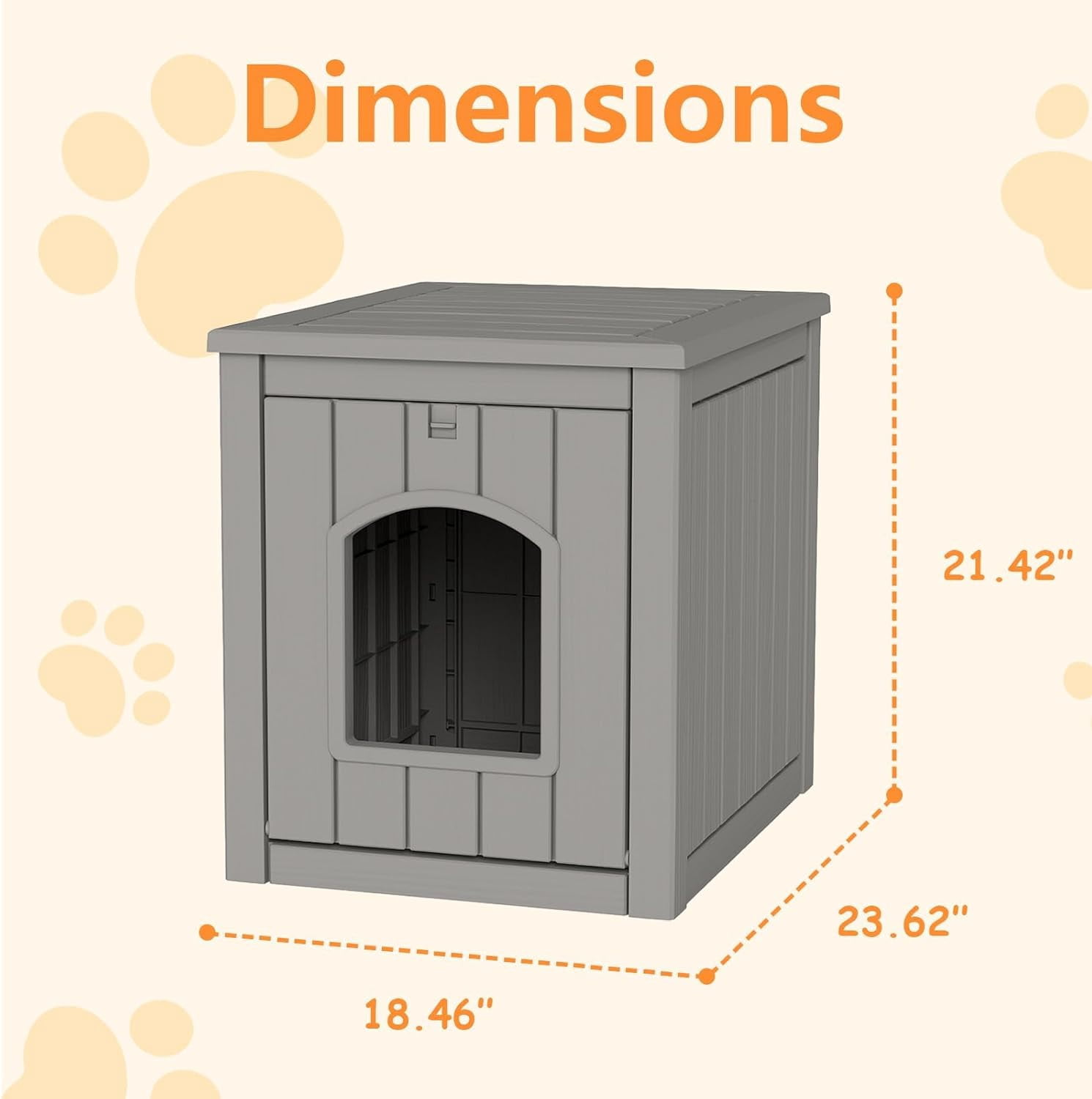 Joxxoaa Outdoor resin weatherproof cat house, ventilated and insulated for Cats, Kittens,Puppies, washable,easy to assemble,scratch- and bite-resistant,non-stick to hair (gray)，Father's Day Gift