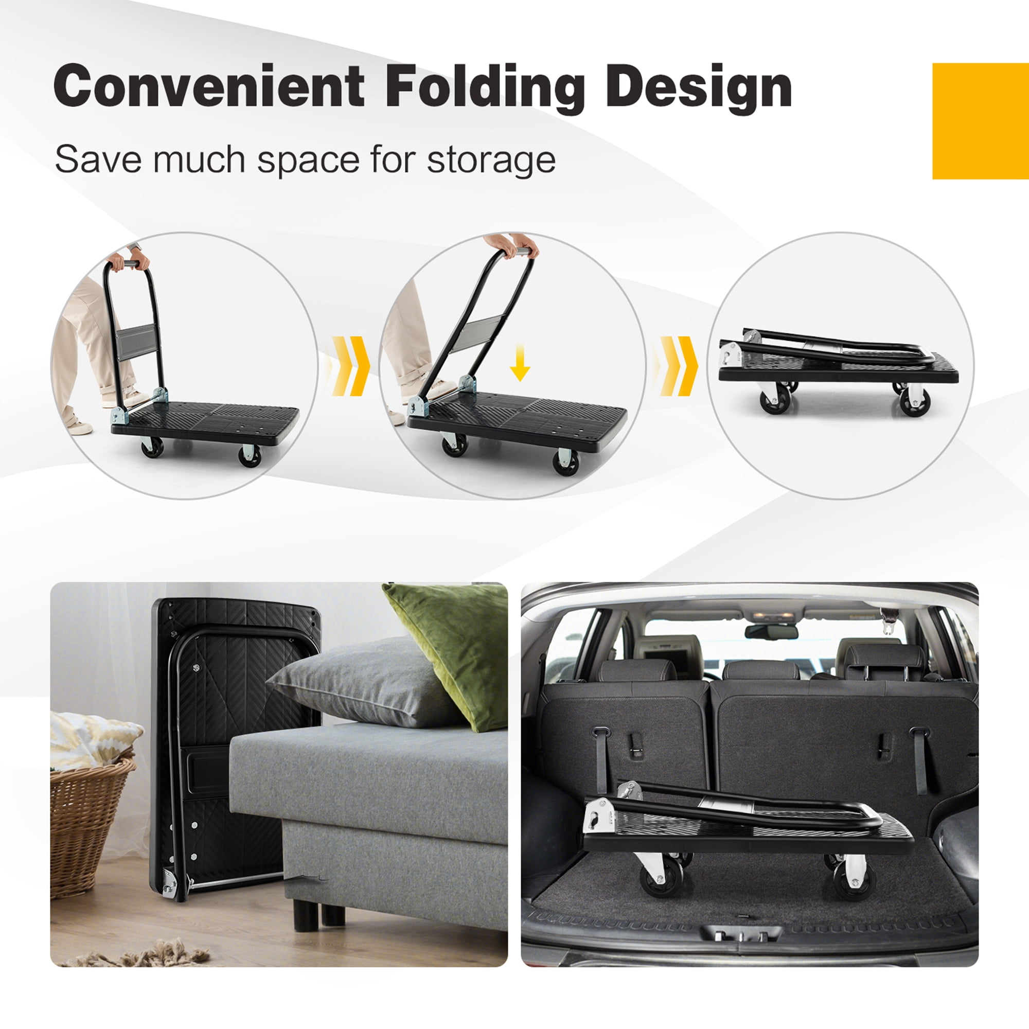 Costway Folding Push Cart Dolly Platform Hand Truck with 360° Swivel Wheels 440LBS Capacity