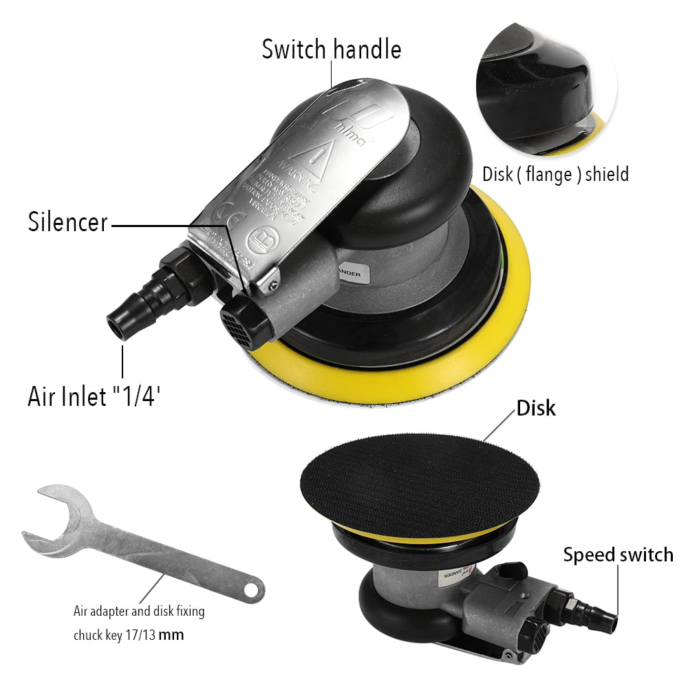 Polishing Machine Sander 5 Pneumatic Tools Polishing Machine 5 Inch Round Polished Grinding Hand Tool Air Sander Sandpaper Random Orbital Grinder