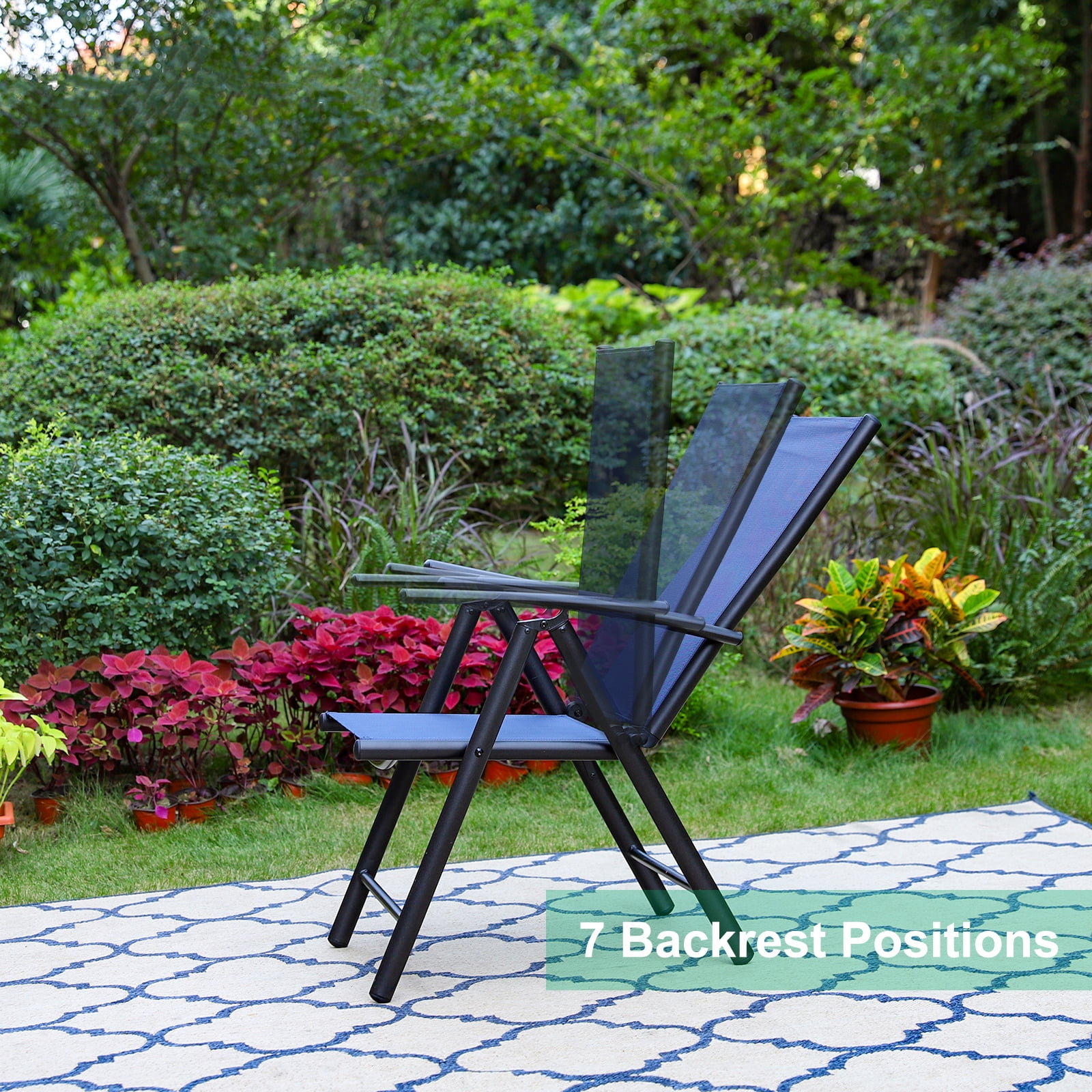 MF Studio Set of 2 Patio Dining Chairs Aluminum Folding Recliner with 7 Backrest Angles&Textilene Seat, Blue MF Studio Set of 2 Patio Dining Chairs Aluminum Folding Recliner with 7 Backrest Angles&Textilene Seat, Blue
