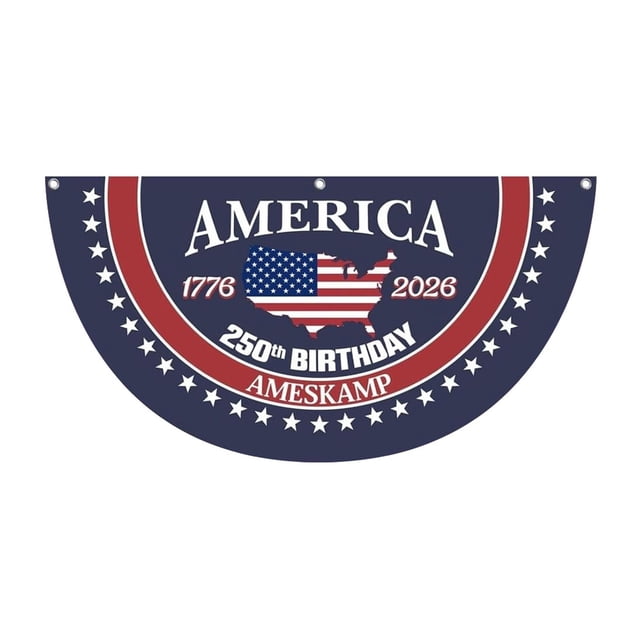 Anniversary Half Banner Star Spangled Design Lightweight Polyester for Outdoor Year Round Display