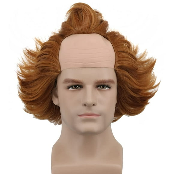 yuehong Short Brown Wig Fluffy Bald Head Wig Synthetic Anime Costumes Cosplay Wigs(Adult)